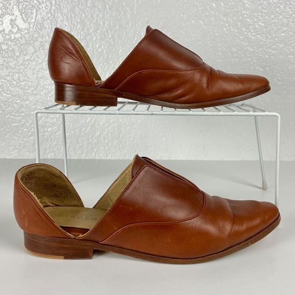 Nisolo Leather D’Orsay Flats Women’s 8.5 • Cognac Brown Minimalist Slip-On Shoes - Picture 3 of 10